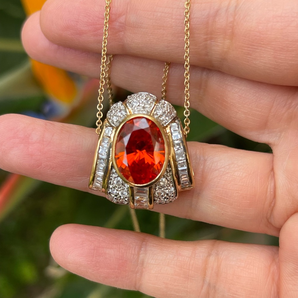 Fanta Orange Cz Solid Sterling Silver Pendant - image 5